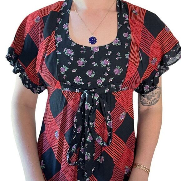 Vintage 1970s Young Innocent Red Plaid Gothic Grunge Prairie Cottagecore Dress M - Picture 9 of 10